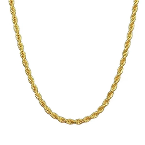 Classic 18K gold plated titanium steel rope chain necklace with twisted texture on white background