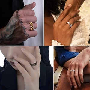Unisex stainless steel hollow flame rings in silver, gold, and matte black finishes