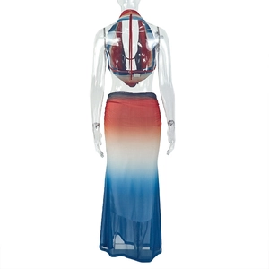 Detail of red white and blue gradient mesh skirt set with open back tie design