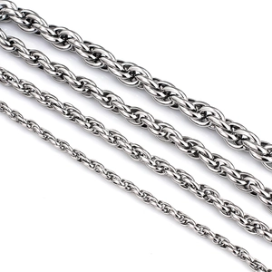 Detailed comparison of four silver stainless steel rope chains in various thicknesses