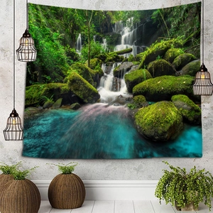 Tropical forest waterfall tapestry landscape wall hanging for modern home room decor