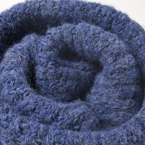 Extra long warm dark blue knit beanie hat with thick wool texture for men and women