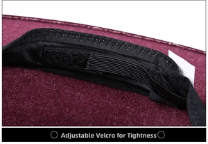Detail of adjustable inner velcro strap for size adjustment in a wool felt fedora hat