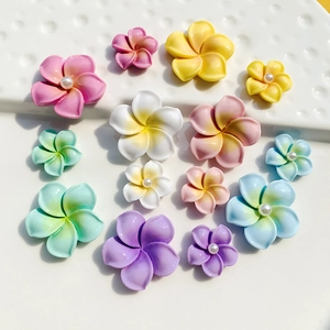 Colorful resin plumeria flower charms with pearl centers for DIY phone case crafts