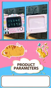 Close-up of a pink panda-themed mini writing board keychain with numeric display