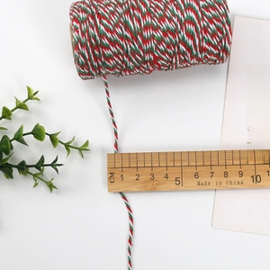 100m red, green and white 2mm cotton twine roll for Christmas gift wrapping and DIY crafts