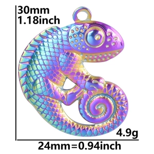 Chameleon pendant dimensions 30x24mm in iridescent rainbow stainless steel for DIY jewelry