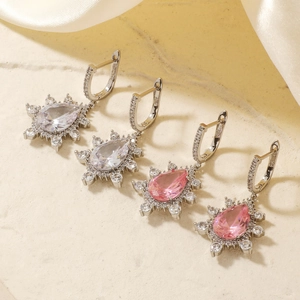 Pear Shape Zircon Dangle Earrings With Silver Earring Post Copper Snowflake Water Drop Earring For Women Elegant