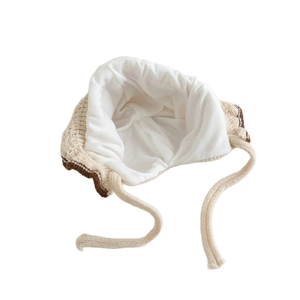 Sweet baby flower knit hat with ruffle trim and soft lining for winter warmth