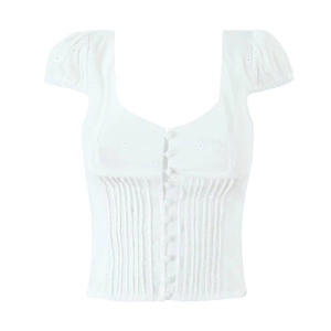 Set Gonna Donna Bianca Cotone Ricamo Occhiello Top Corto Con Bottoni Maniche A Sbuffo E Gonna Midi Estate Francese