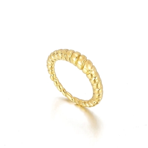 Croissant Ring For Women Stainless Steel Gold Plated French Vintage Spiral Ribbed Twist Minimalist Finger Jewelry Gift