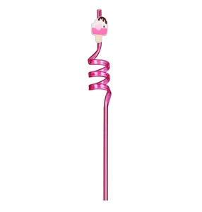 Pink spiral plastic straw with a cute white ice cream charm for kids party