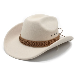 Western Cowboy Hat Wool Felt Fedora Wide Brim With Woven Band And Metal Vents Retro Outdoor Sun Hat For Men Women