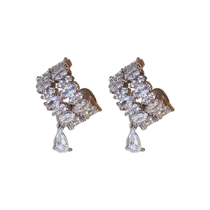 Silver drop earrings with pear-cut cubic zirconia in a minimalist geometric design