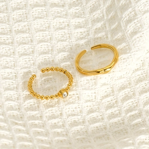 Adjustable Open Rings 18K Gold Plated 304 Stainless Steel Geometric Wavy Beaded Zircon For Women Minimalist Style