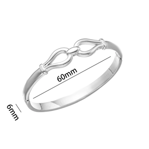 Polished silver stainless steel knot bangle bracelet, 60mm inner diameter and 6mm width