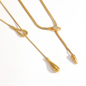 Collier chaîne serpent en acier inoxydable doré 18K avec boucle coulissante en cristal