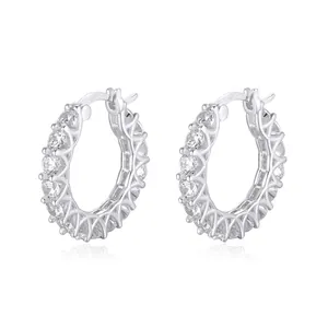 925 Sterling Silver Hoop Earrings With Round Zircon Micro Pave Huggie Light Luxury Minimalist Jewelry For Women