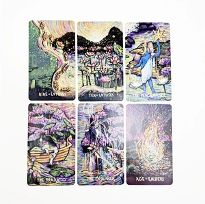 Artistic detail of Sea Soul Journey Oracle cards featuring lotus and character illustrations