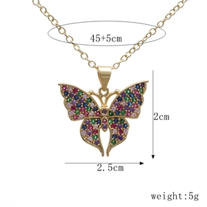 Detailed size specifications of the gold butterfly necklace with colorful crystals