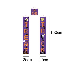 Three-piece purple Trick or Treat Halloween door banner set with cartoon ghosts and pumpkins