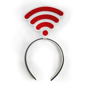Detail of red WiFi signal headband for fun party costumes and live streaming events