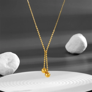 Y-Shape Pendant Necklace Double Golden Balls Titanium Steel Light Luxury Elegant Fashion Jewelry Women Accessories