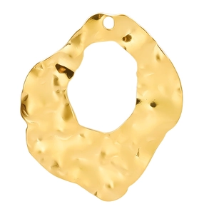Ciondolo ovale cavo irregolare vintage in acciaio inossidabile 304 con trama martellata oro