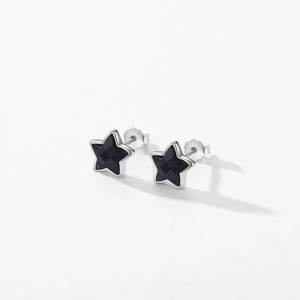 S925 sterling silver star stud earrings with blue sandstone on a white background