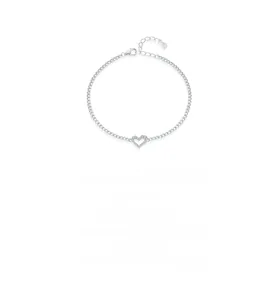 Close-up of S925 sterling silver heart bracelet with VVS1 moissanite accents and clasp