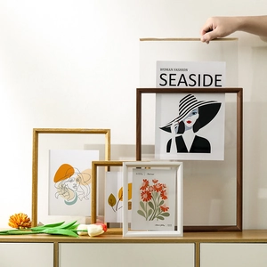 Modern Double Sided Transparent Floating Photo Frame Wood MDF Desktop Display Minimalist Nordic Style Home Decoration