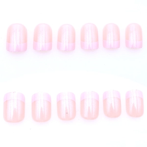 Classic pink French short round press-on nails with 12 pieces per set for daily wear