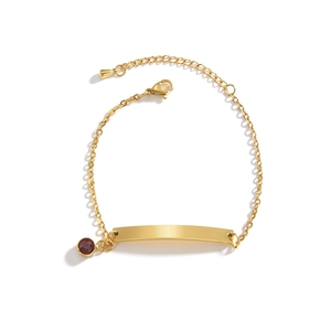 Bracciale in acciaio inossidabile placcato oro 18K con barra liscia e ciondolo rubino