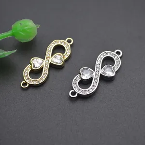 Infinity-Verbinder-Anhänger mit Herz-Zirkonia in 18K Gold und Silber-Finish
