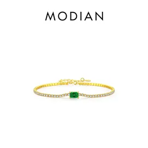 Tennis Bracelet 925 Sterling Silver With Emerald Green Zirconia Gold Plated Adjustable Jewelry For Women Luxury Style