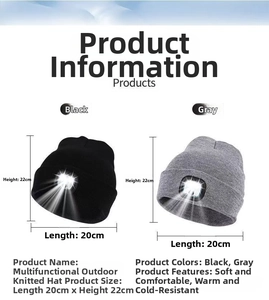 Detailed size specifications for LED knit beanie with integrated lighting and thermal fabric