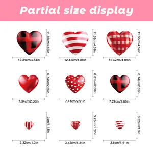 Size chart showing exact dimensions for Valentine's heart window clings in various patterns