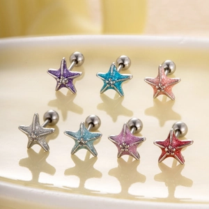 Starfish titanium steel stud earrings with colorful glitter in seven vibrant colors