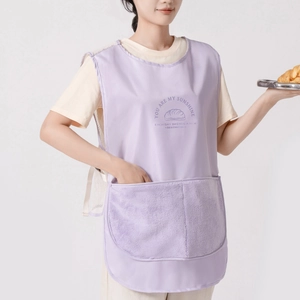 Purple breathable mesh apron with large towel pocket and croissant print design