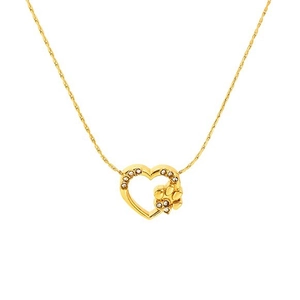 Collana dorata con ciondolo a cuore e zampa di gatto con strass luccicanti da donna