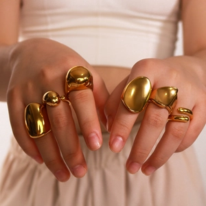 Minimalist 18K gold plated stainless steel chunky oval ring for women on model hand
