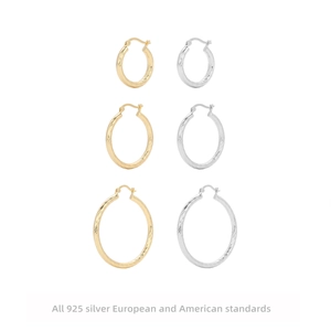 925 Sterling Silver Twisted Hoop Earrings French Rope Texture Hollow Round Circle Lightweight Fashion Jewelry Women