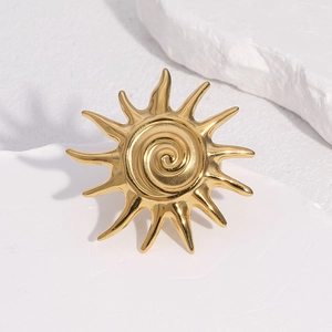 Bague ouverte en acier inoxydable plaqué or 18 carats avec motif soleil vintage