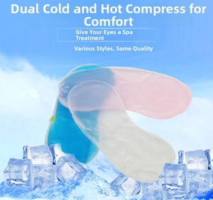 Cold and hot compress gel eye masks in blue, pink, and white for soothing eye spa treatment