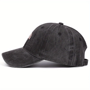 Verwaschene graue Baumwoll-Baseballkappe im Vintage-Stil mit US-Flaggen-Stickerei