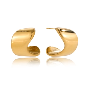 Polished 18K gold stainless steel geometric C-shaped hoop earrings with mirror reflection