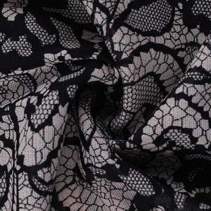 Macro detail of sexy lace fabric texture with intricate hollow patterns for slim tops