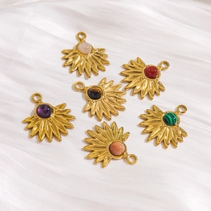 Bohemian sun flower pendants with natural stones in gold stainless steel setting