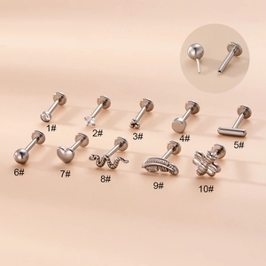 Set de 10 piercings labiales de acero con diseños de corazón, serpiente, abeja y cristal