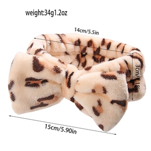 Leopard print plush headband with oversized bow for washing face, 15cm width design